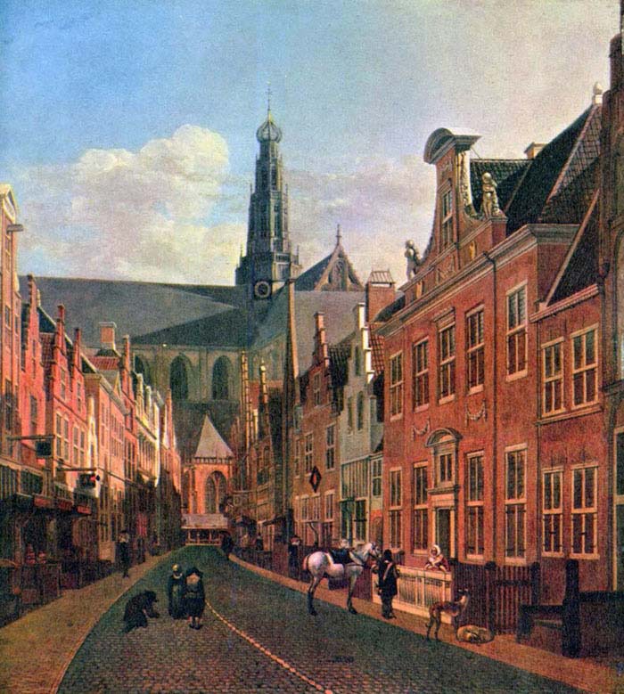 The Jansstraat in Haarlem with the Saint Bavo Church